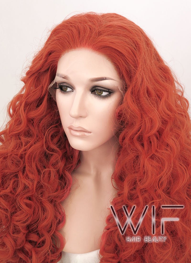 18"-26" Long Spiral Curly Reddish Orange Customizable Lace Front Synthetic Hair Wig LF663J