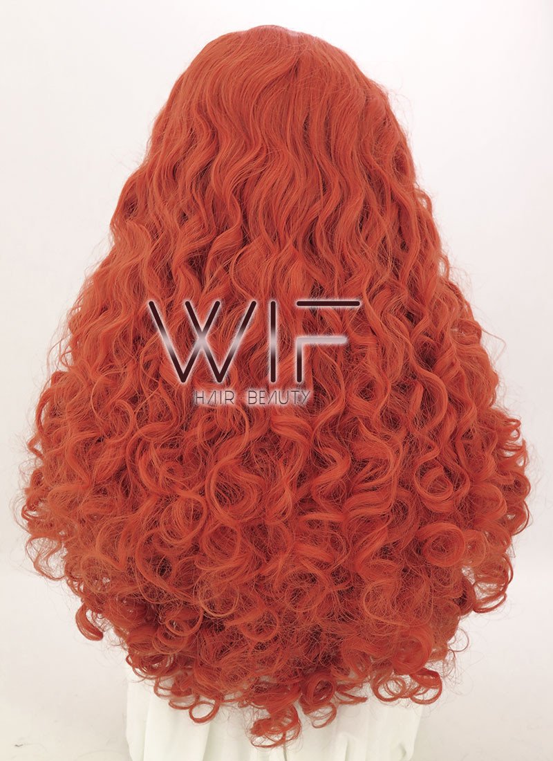 18"-26" Long Spiral Curly Reddish Orange Customizable Lace Front Synthetic Hair Wig LF663J