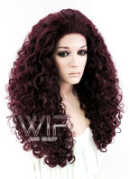 26" Long Spiral Curly Burgundy Customizable Made-To-Order Lace Front Synthetic Hair Wig LF663L