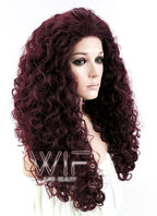 26" Long Spiral Curly Burgundy Customizable Made-To-Order Lace Front Synthetic Hair Wig LF663L