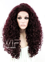 26" Long Spiral Curly Burgundy Customizable Made-To-Order Lace Front Synthetic Hair Wig LF663L