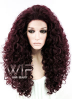 26" Long Spiral Curly Burgundy Customizable Made-To-Order Lace Front Synthetic Hair Wig LF663L