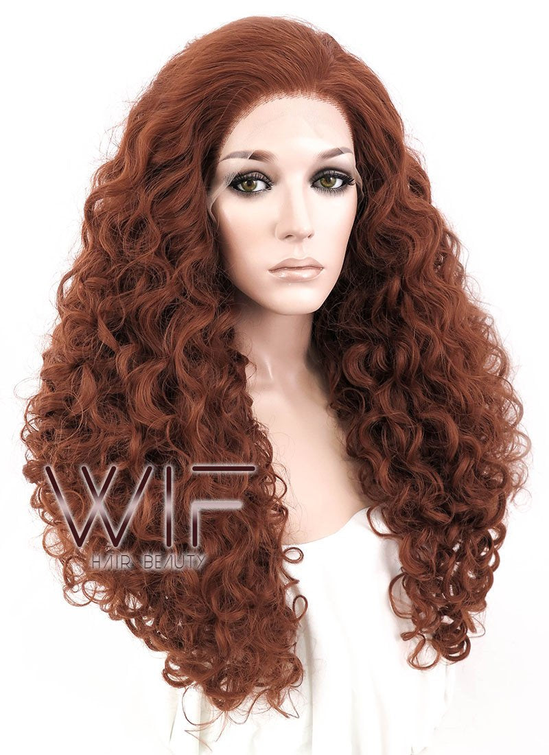 26" Spiral Curly Reddish Brown Lace Front Synthetic Wig LF663