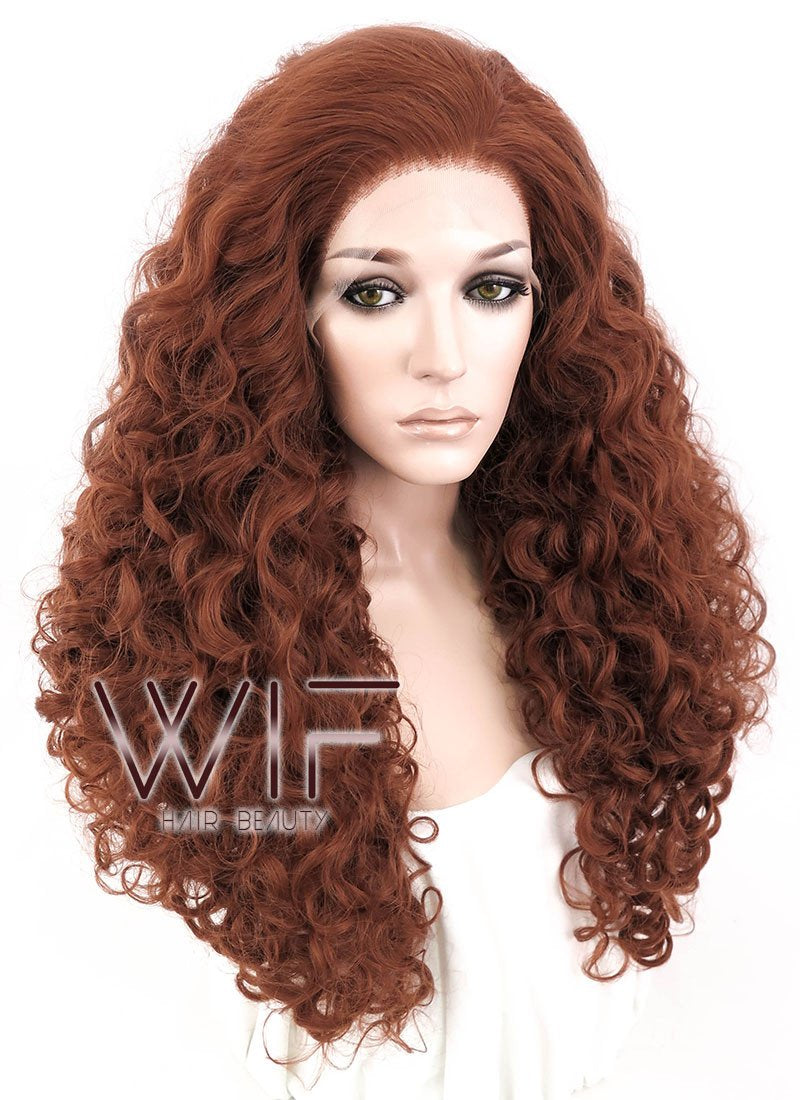 26" Spiral Curly Reddish Brown Lace Front Synthetic Wig LF663