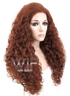 26" Spiral Curly Reddish Brown Lace Front Synthetic Wig LF663