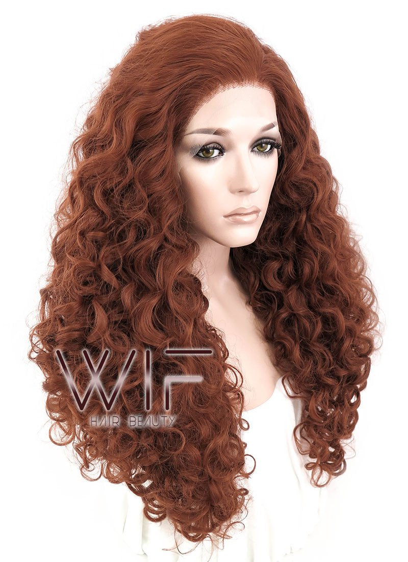 26" Spiral Curly Reddish Brown Lace Front Synthetic Wig LF663