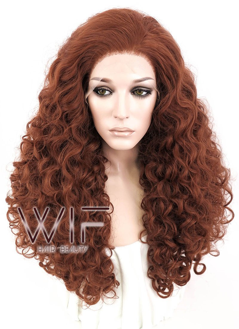 26" Spiral Curly Reddish Brown Lace Front Synthetic Wig LF663