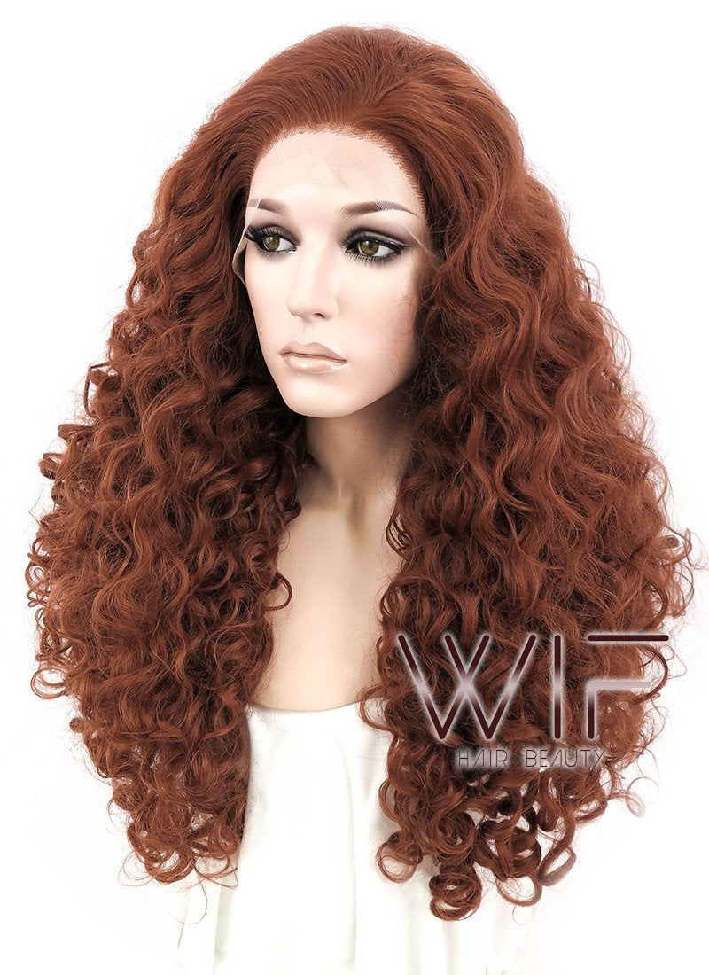 26" Spiral Curly Reddish Brown Lace Front Synthetic Wig LF663