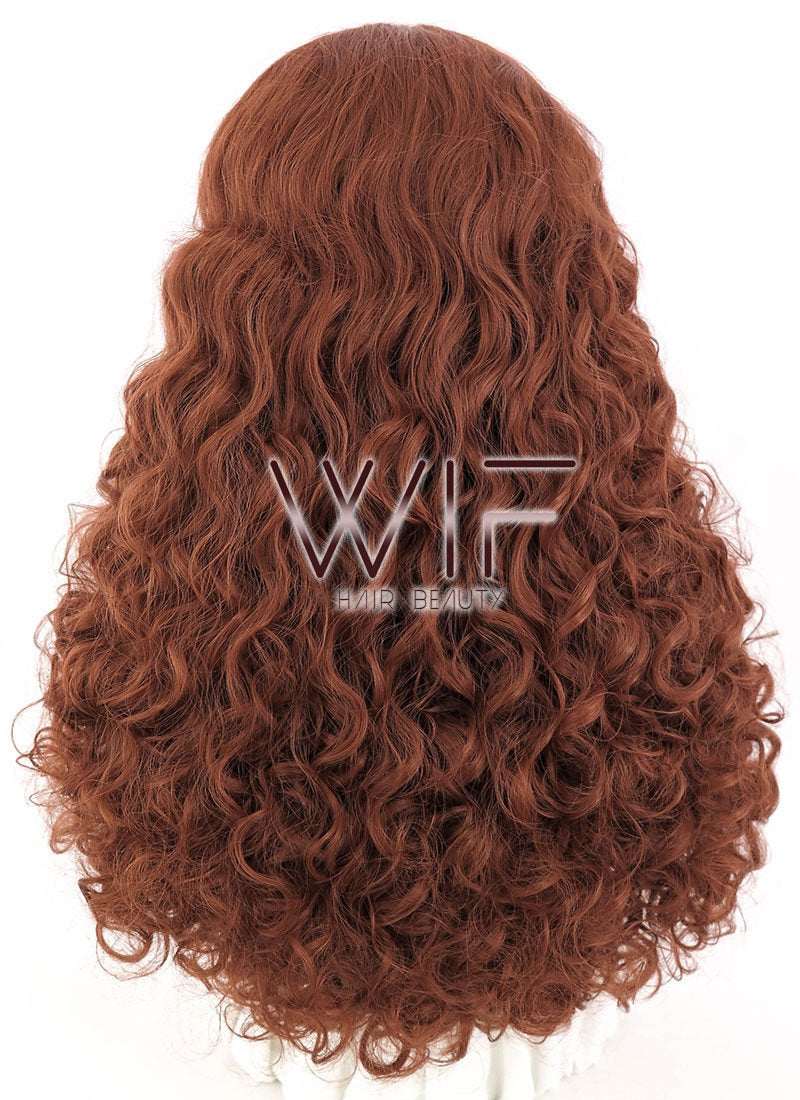 26" Spiral Curly Reddish Brown Lace Front Synthetic Wig LF663