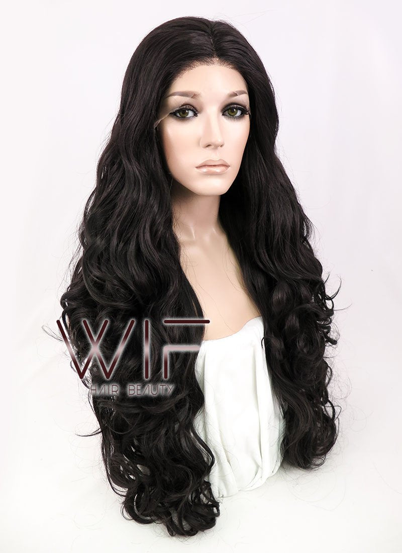 28" Wavy Natural Black Lace Front Synthetic Wig LF667R