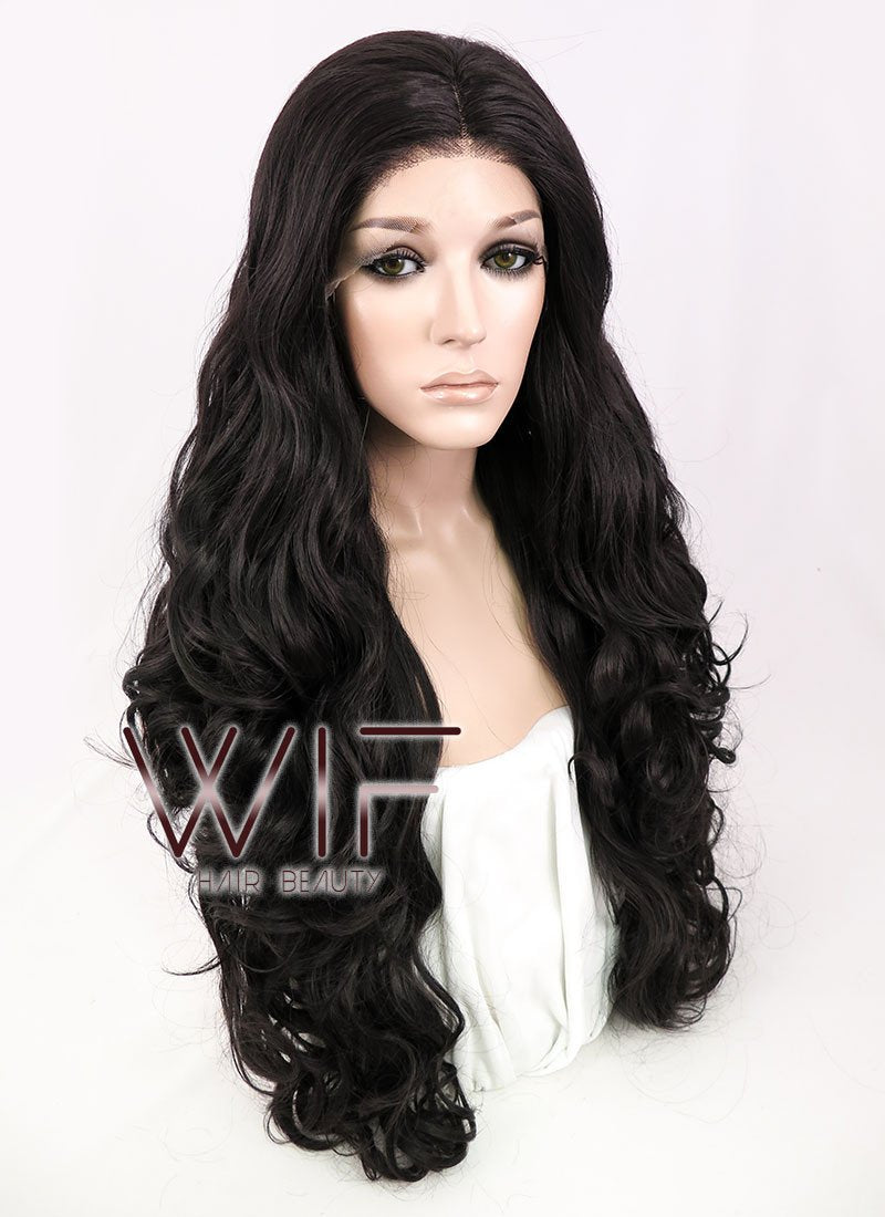 28" Wavy Natural Black Lace Front Synthetic Wig LF667R