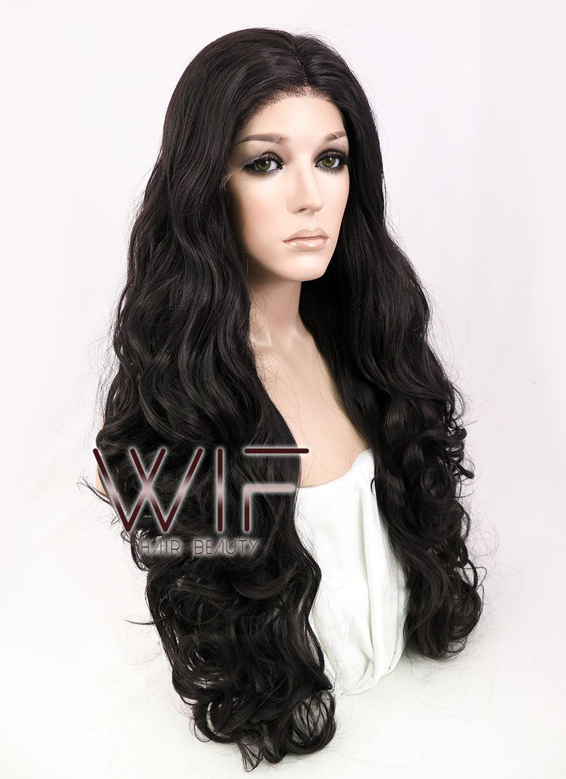 28" Wavy Natural Black Lace Front Synthetic Wig LF667R