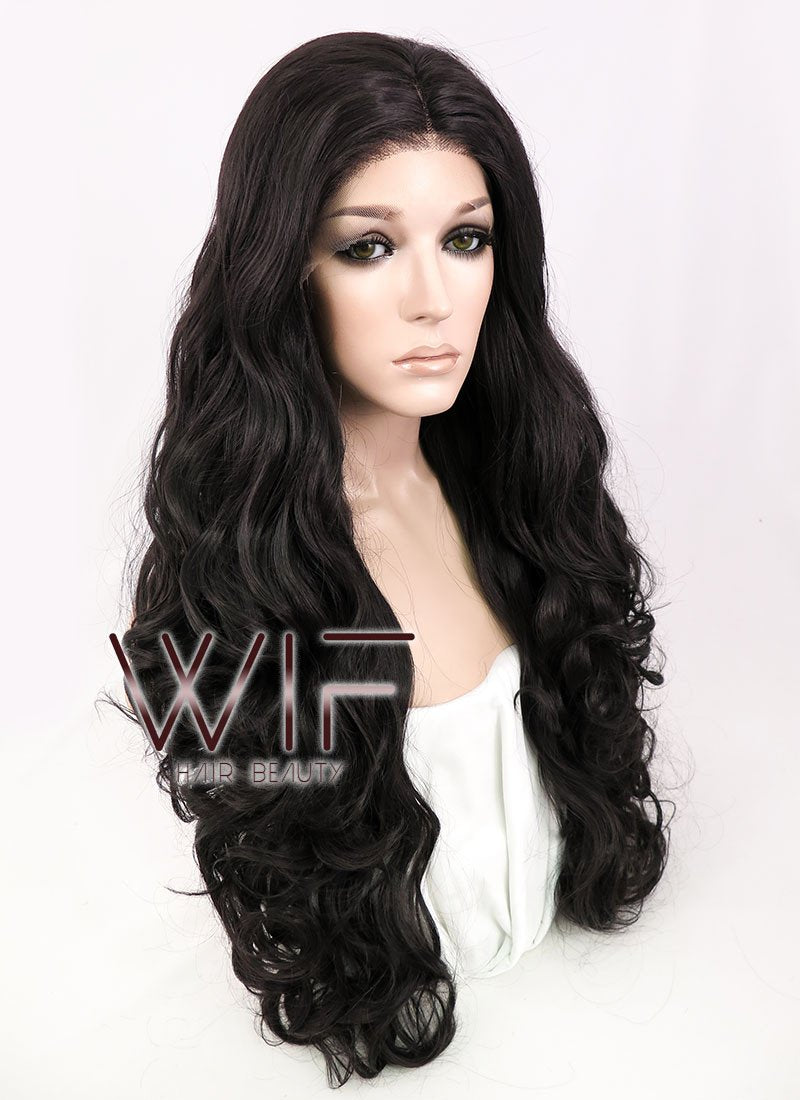 28" Wavy Natural Black Lace Front Synthetic Wig LF667R