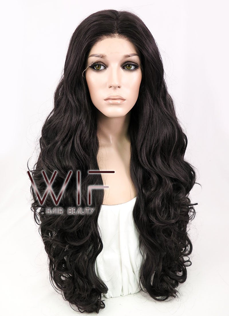 28" Wavy Natural Black Lace Front Synthetic Wig LF667R
