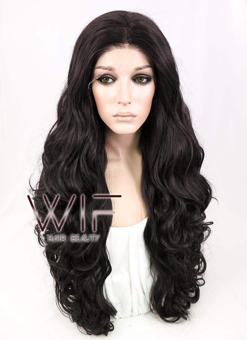 28" Wavy Natural Black Lace Front Synthetic Wig LF667R