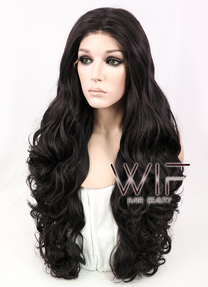 28" Wavy Natural Black Lace Front Synthetic Wig LF667R
