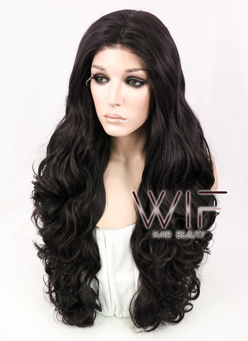 28" Wavy Natural Black Lace Front Synthetic Wig LF667R