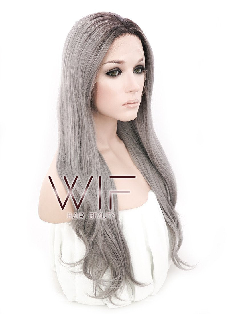 18"-28" Long Curly Purplish Pink Customizable Lace Front Synthetic Hair Wig LF697F
