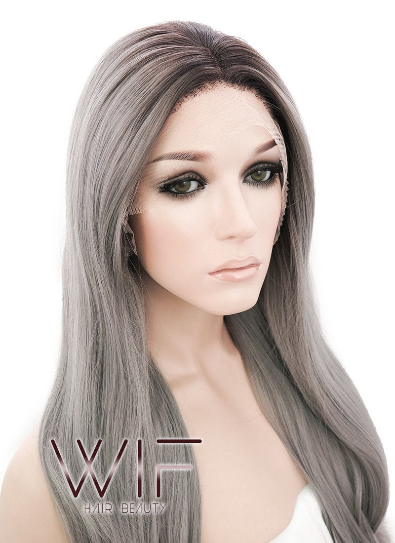 18"-28" Long Curly Purplish Pink Customizable Lace Front Synthetic Hair Wig LF697F