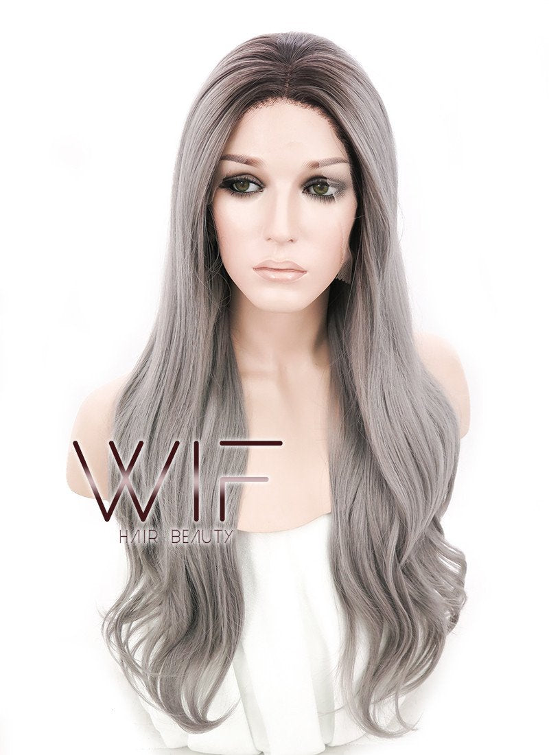18"-28" Long Curly Purplish Pink Customizable Lace Front Synthetic Hair Wig LF697F