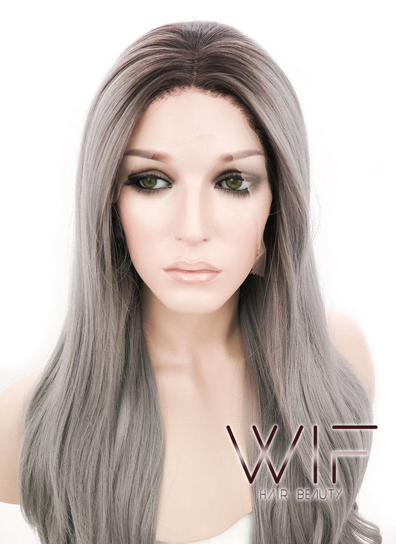 18"-28" Long Curly Purplish Pink Customizable Lace Front Synthetic Hair Wig LF697F