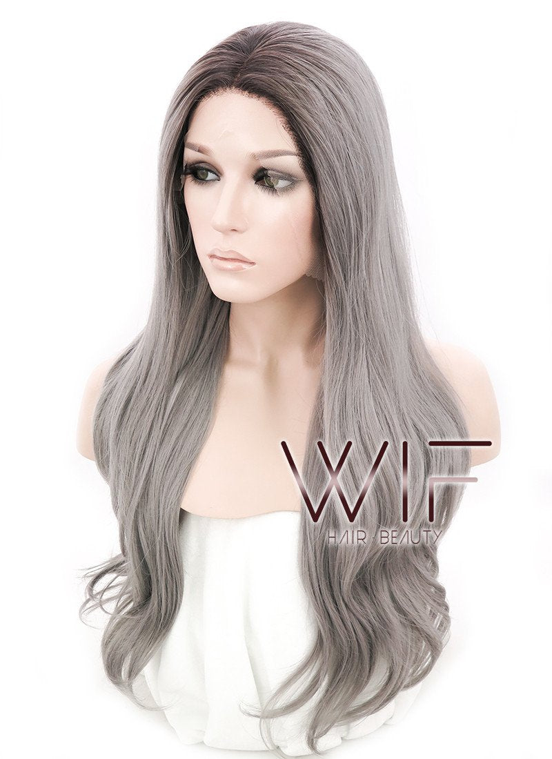 18"-28" Long Curly Purplish Pink Customizable Lace Front Synthetic Hair Wig LF697F