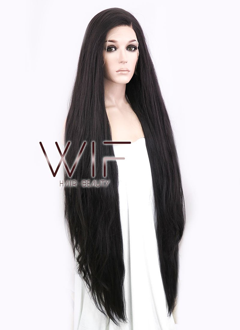 39" Straight Yaki Natural Black Lace Front Synthetic Wig LF701A