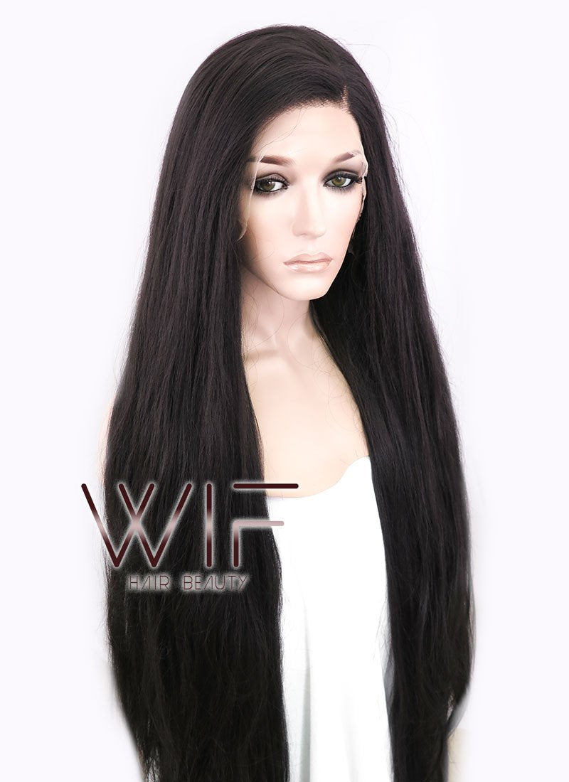 39" Straight Yaki Natural Black Lace Front Synthetic Wig LF701A