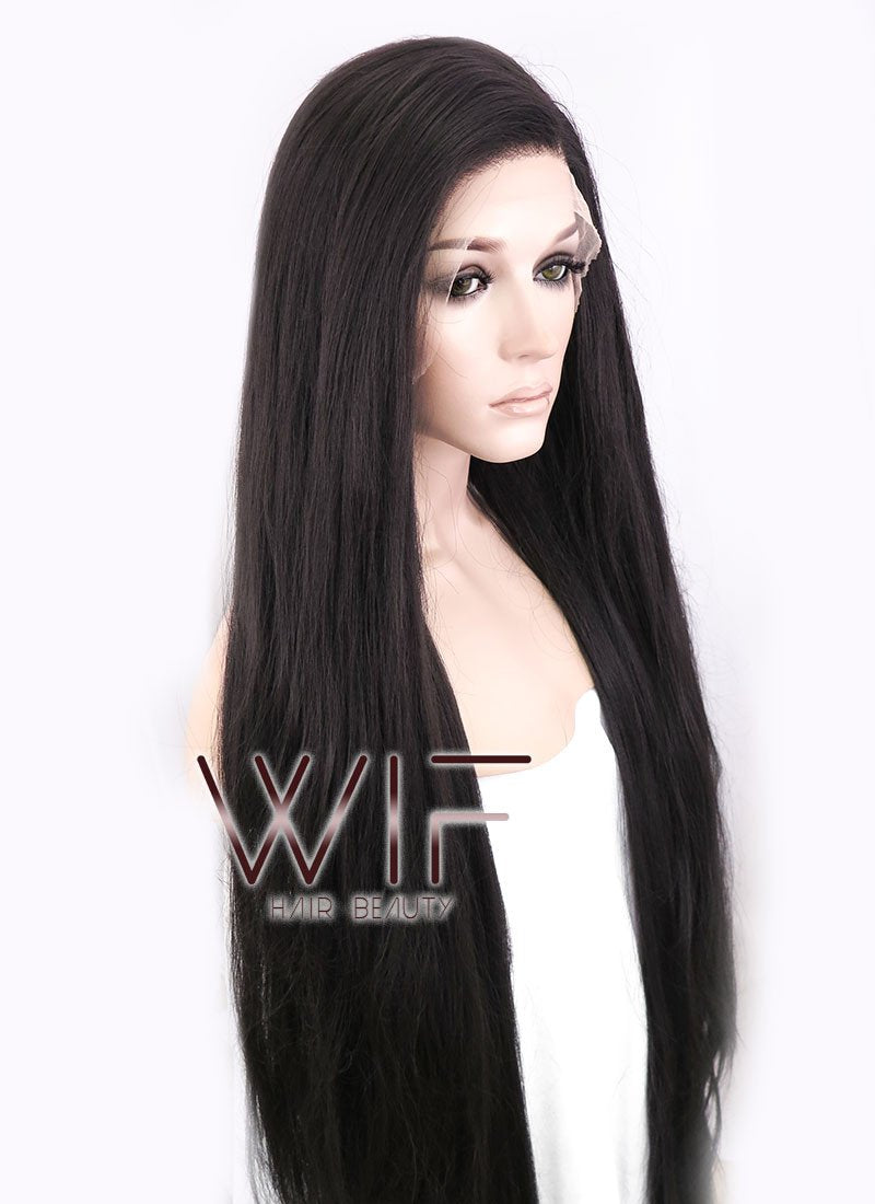 39" Straight Yaki Natural Black Lace Front Synthetic Wig LF701A