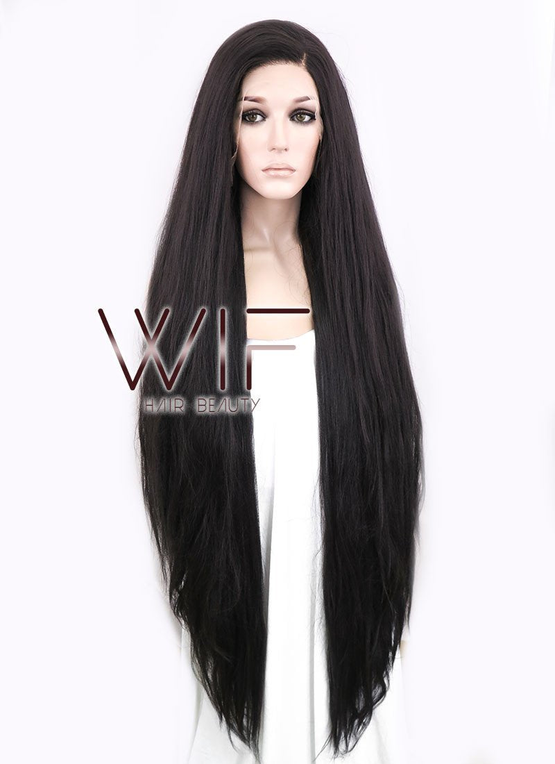 39" Straight Yaki Natural Black Lace Front Synthetic Wig LF701A