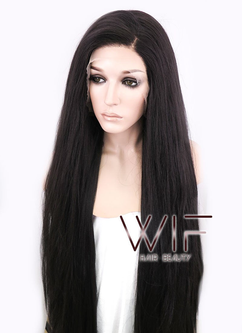 39" Straight Yaki Natural Black Lace Front Synthetic Wig LF701A
