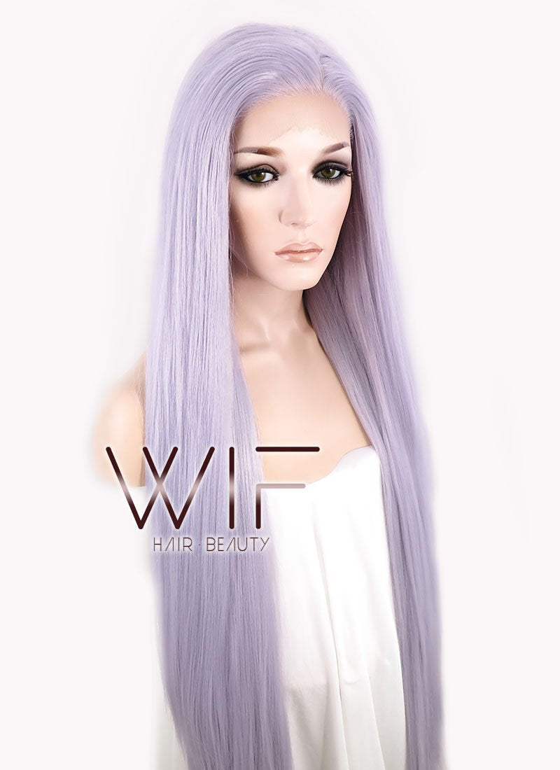 39" Straight Yaki Purplish Grey Lace Front Synthetic Wig LF701D