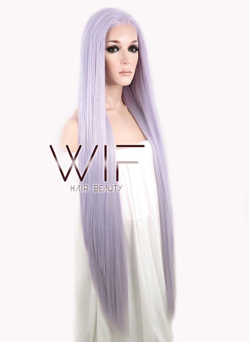 39" Straight Yaki Purplish Grey Lace Front Synthetic Wig LF701D