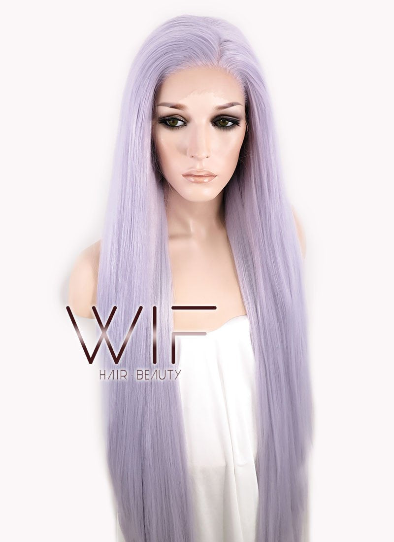 39" Straight Yaki Purplish Grey Lace Front Synthetic Wig LF701D
