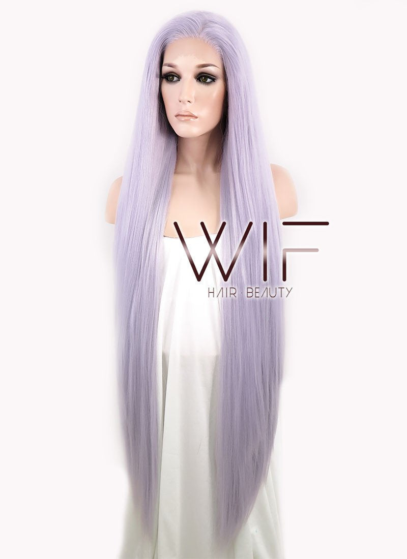 39" Straight Yaki Purplish Grey Lace Front Synthetic Wig LF701D