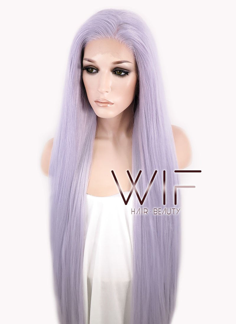 39" Straight Yaki Purplish Grey Lace Front Synthetic Wig LF701D