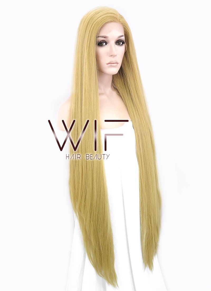 39" Long Straight Yaki Blonde Customizable Made-To-Order Lace Front Synthetic Hair Wig LF701S