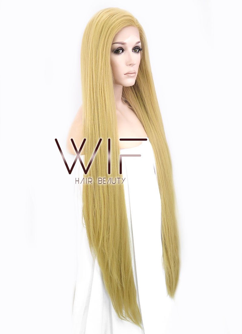 39" Long Straight Yaki Blonde Customizable Made-To-Order Lace Front Synthetic Hair Wig LF701S