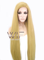 39" Long Straight Yaki Blonde Customizable Made-To-Order Lace Front Synthetic Hair Wig LF701S