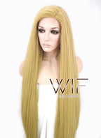 39" Long Straight Yaki Blonde Customizable Made-To-Order Lace Front Synthetic Hair Wig LF701S