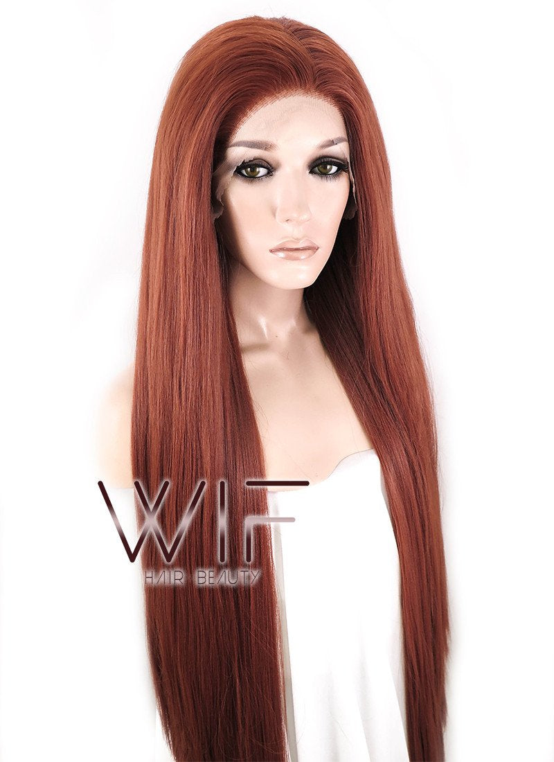 39" Straight Yaki Reddish Brown Lace Front Synthetic Wig LF701