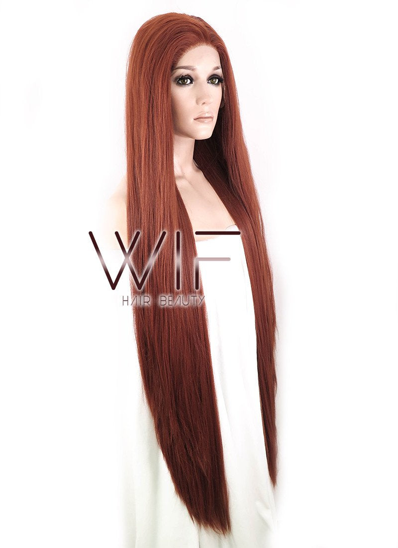 39" Straight Yaki Reddish Brown Lace Front Synthetic Wig LF701