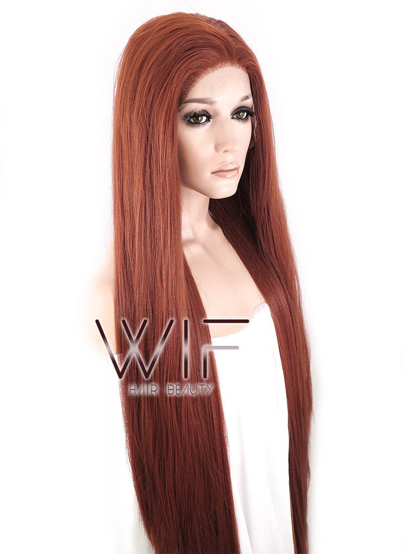 39" Straight Yaki Reddish Brown Lace Front Synthetic Wig LF701
