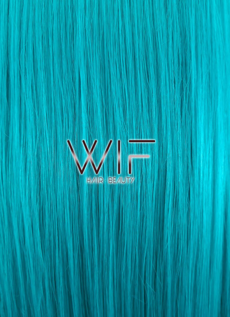 28" Long Wavy Turquoise Blue Customizable Made-To-Order Lace Front Synthetic Hair Wig LF714A