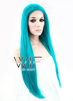 28" Long Wavy Turquoise Blue Customizable Made-To-Order Lace Front Synthetic Hair Wig LF714A