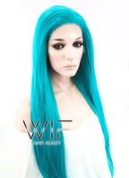 28" Long Wavy Turquoise Blue Customizable Made-To-Order Lace Front Synthetic Hair Wig LF714A