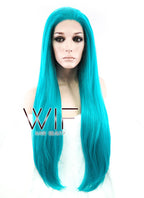 28" Long Wavy Turquoise Blue Customizable Made-To-Order Lace Front Synthetic Hair Wig LF714A