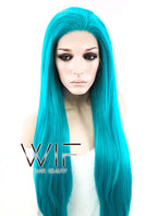 28" Long Wavy Turquoise Blue Customizable Made-To-Order Lace Front Synthetic Hair Wig LF714A
