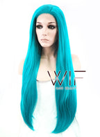 28" Long Wavy Turquoise Blue Customizable Made-To-Order Lace Front Synthetic Hair Wig LF714A