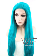 28" Long Wavy Turquoise Blue Customizable Made-To-Order Lace Front Synthetic Hair Wig LF714A
